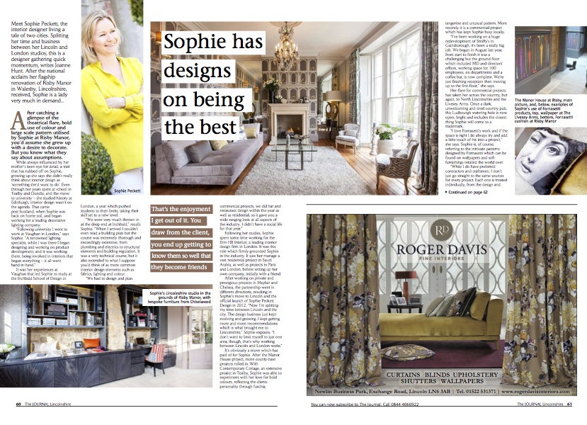 Sophie Peckett Design featured in The Journal, Lincolnshire